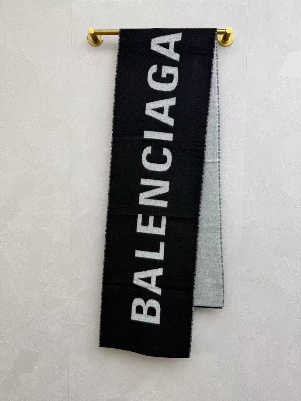 Balenciaga Black and Gray Logo Knit Scarf